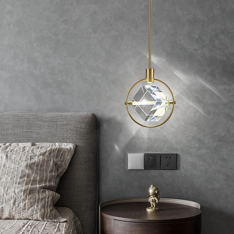 Modern creative personality pendant copper lamp lighting Nordic bedside ledsquare crystal chandelier