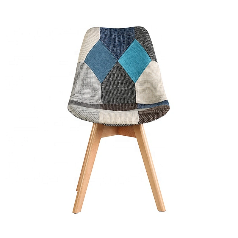 Armless stacking modern leisure beech leg wood fabric chair
