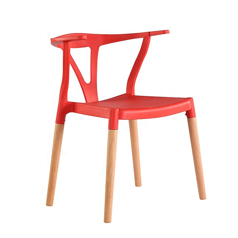 Dining room furniture modern red seat wood plastic chair