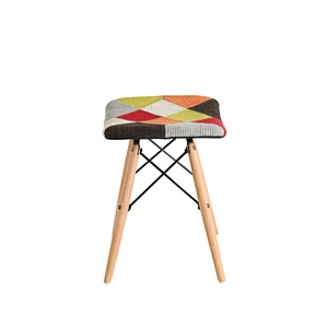 modern patchwork fabric wood legs foot rest stool dining chair for dining room living room