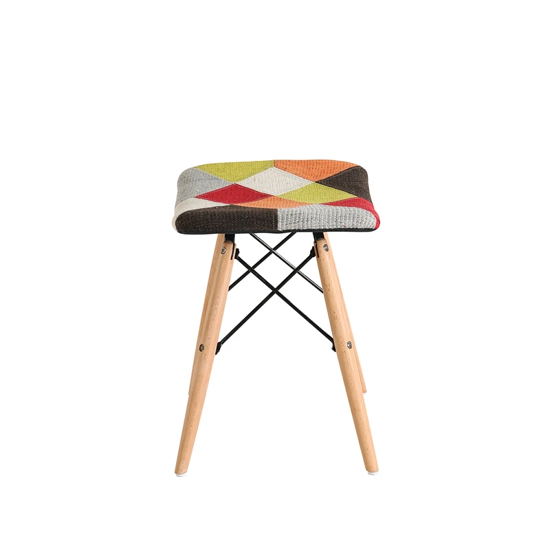 modern patchwork fabric wood legs foot rest stool dining chair for dining room living room