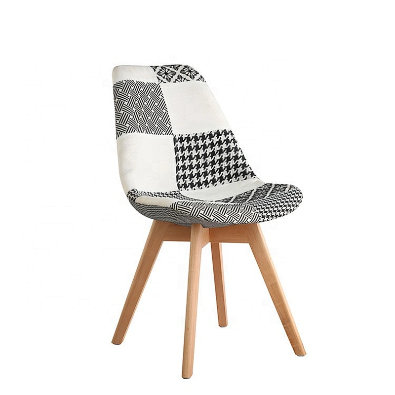 Simple beech wood legs fabric patchwork lounge chair