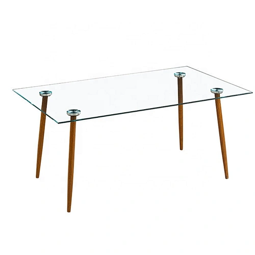 Modern metal leg tempered glass table top with paper