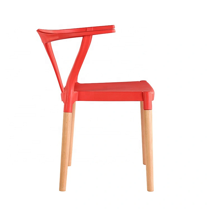 Dining room furniture modern red seat wood plastic chair