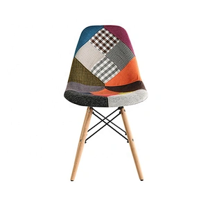 Natrual wood legs comfortable fabric upholstered patchwork dining chairs