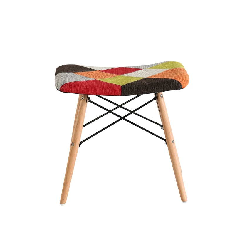 modern patchwork fabric wood legs foot rest stool dining chair for dining room living room
