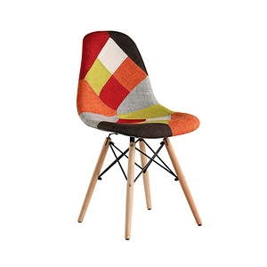 Natrual wood legs comfortable fabric upholstered patchwork dining chairs