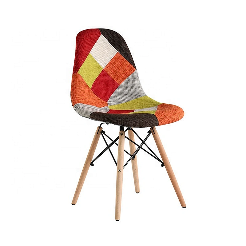 Natrual wood legs comfortable fabric upholstered patchwork dining chairs