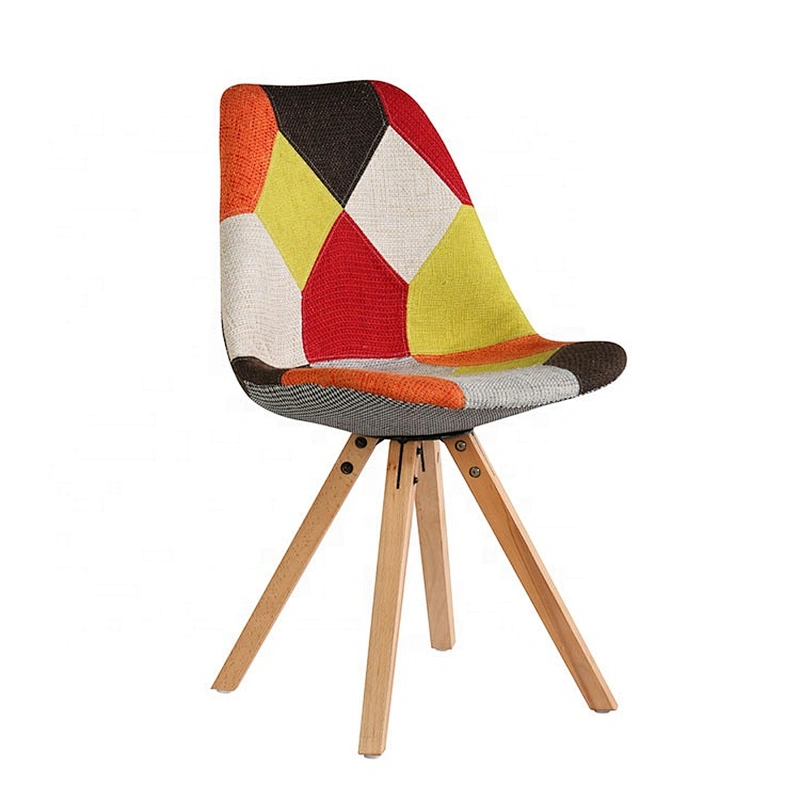 High back leisure dining living patchwork chair with wood leg