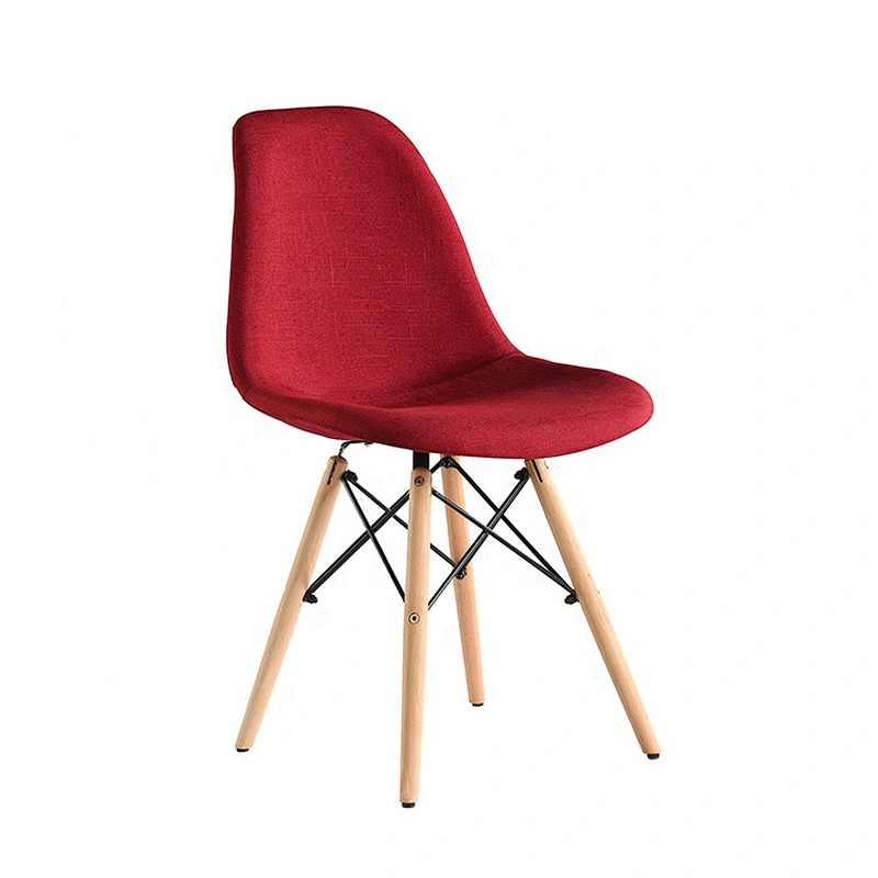 Comfortable wooden leg dining fabric high back chair
