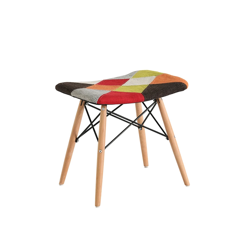 modern patchwork fabric wood legs foot rest stool dining chair for dining room living room