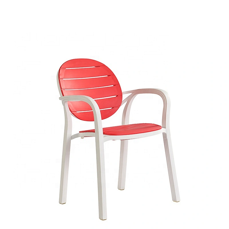 Round shape back dining stackable outdoor plastic arm chair