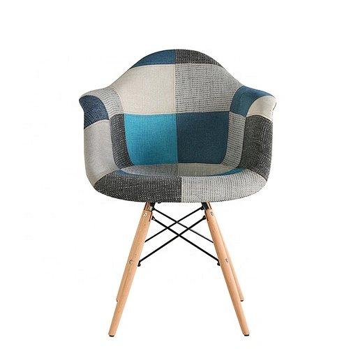 French style fashion multicolor patchwork upholstered dining chair with wooden legs