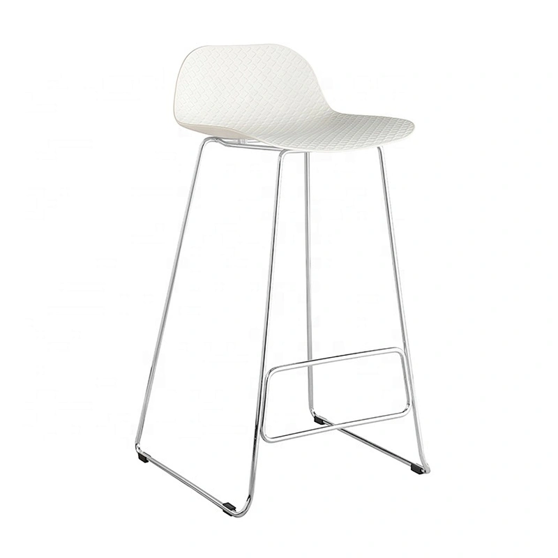 Modern pp seat stackable metal high leg white barstool