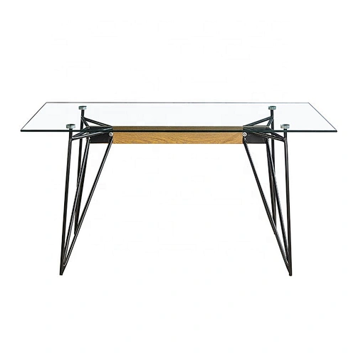 Sample powder coated iron leg glass dining table tempered