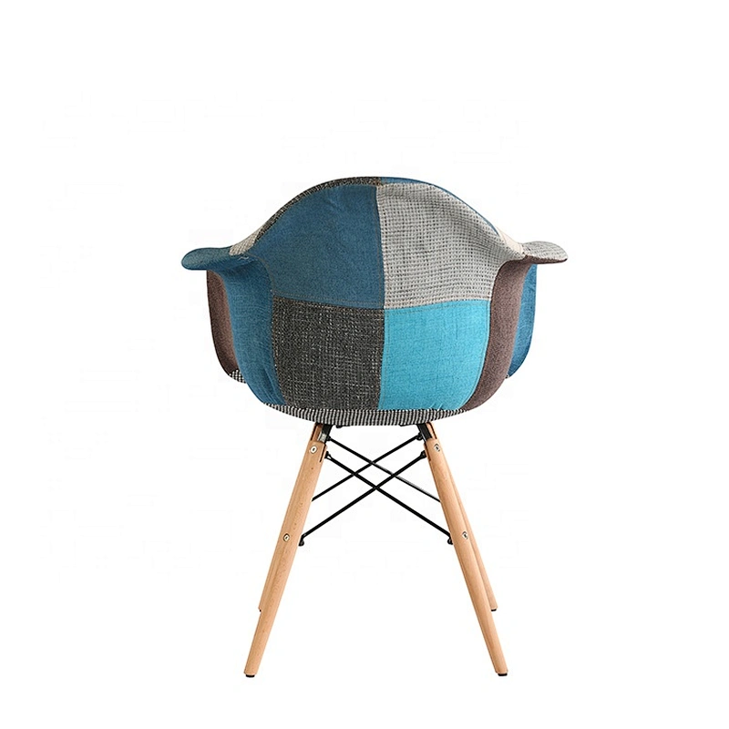 French style fashion multicolor patchwork upholstered dining chair with wooden legs