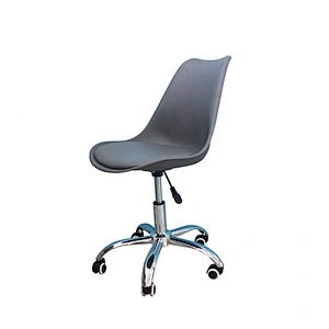 Adjustable height plastic tulip chair with chromed steel wheels