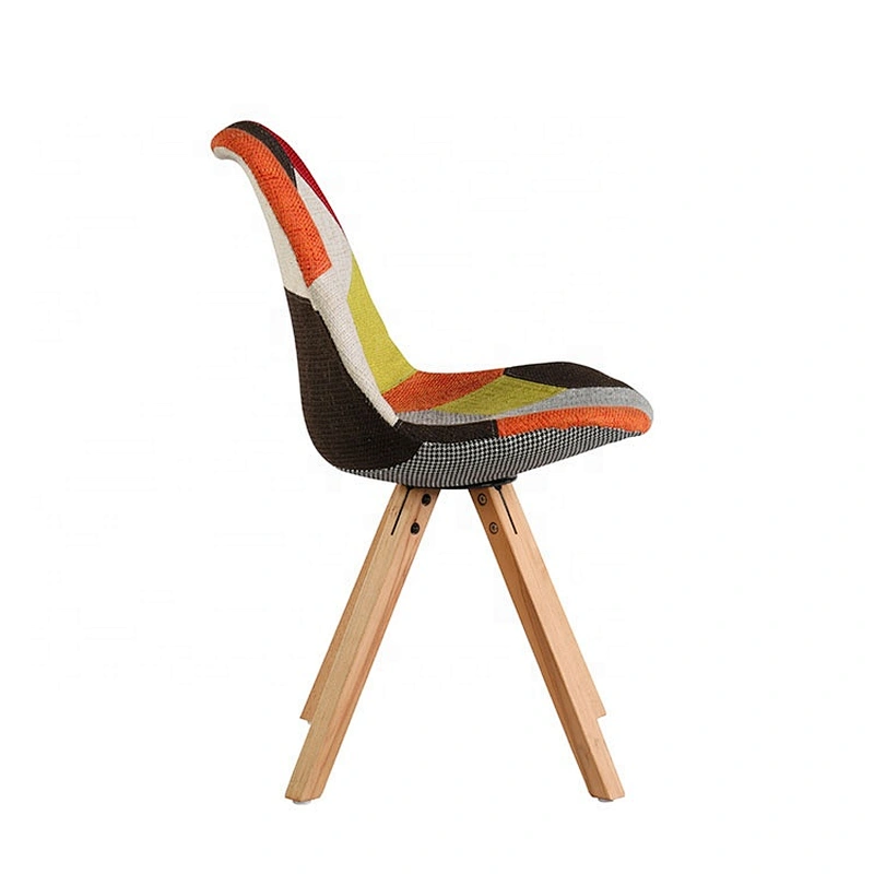 High back leisure dining living patchwork chair with wood leg