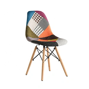 Natrual wood legs comfortable fabric upholstered patchwork dining chairs