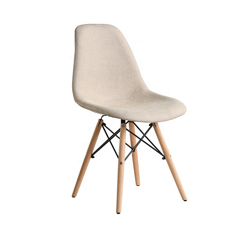 Comfortable wooden leg dining fabric high back chair