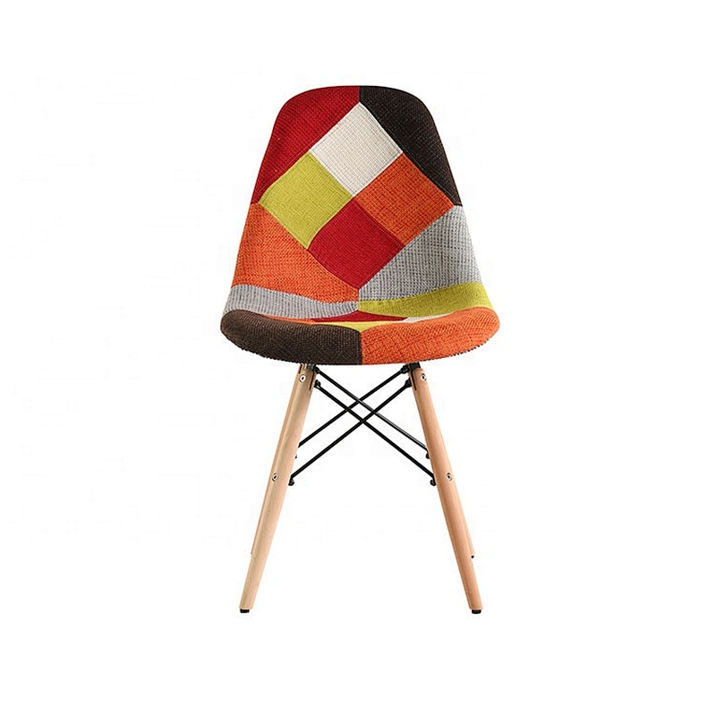 Natrual wood legs comfortable fabric upholstered patchwork dining chairs