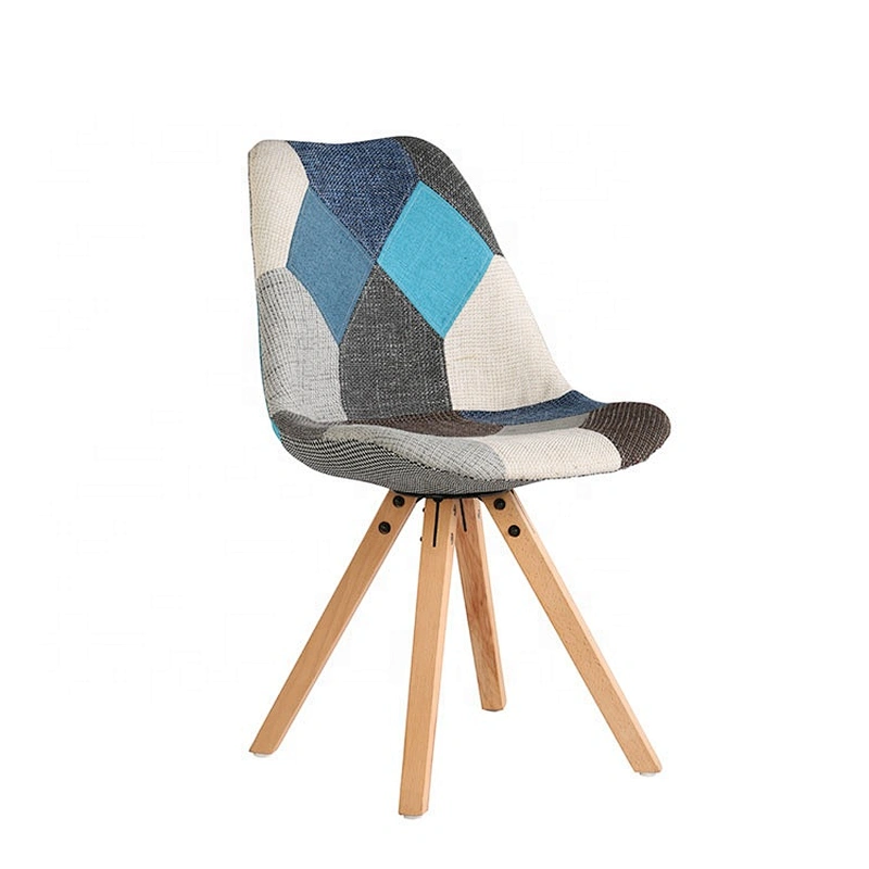 Wholesale Modern Upholstery Dining Chair Wooden Legs Fabric Patchwork