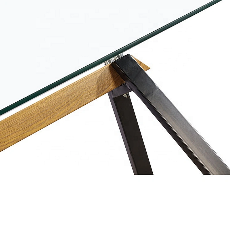 8mm iron leg powder coated modern tempered glass dining table set