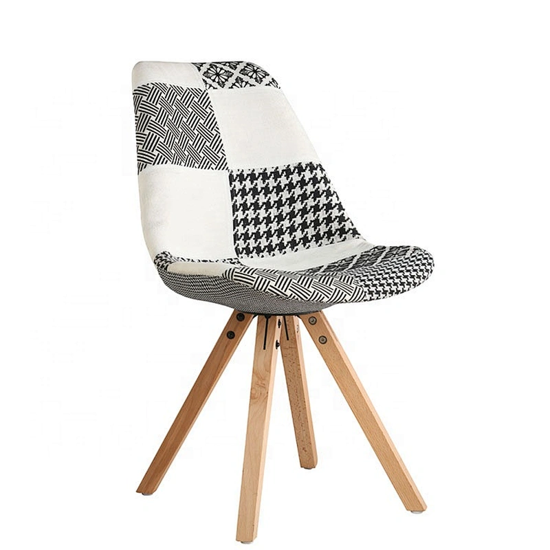 Simple beech wood legs fabric patchwork lounge chair
