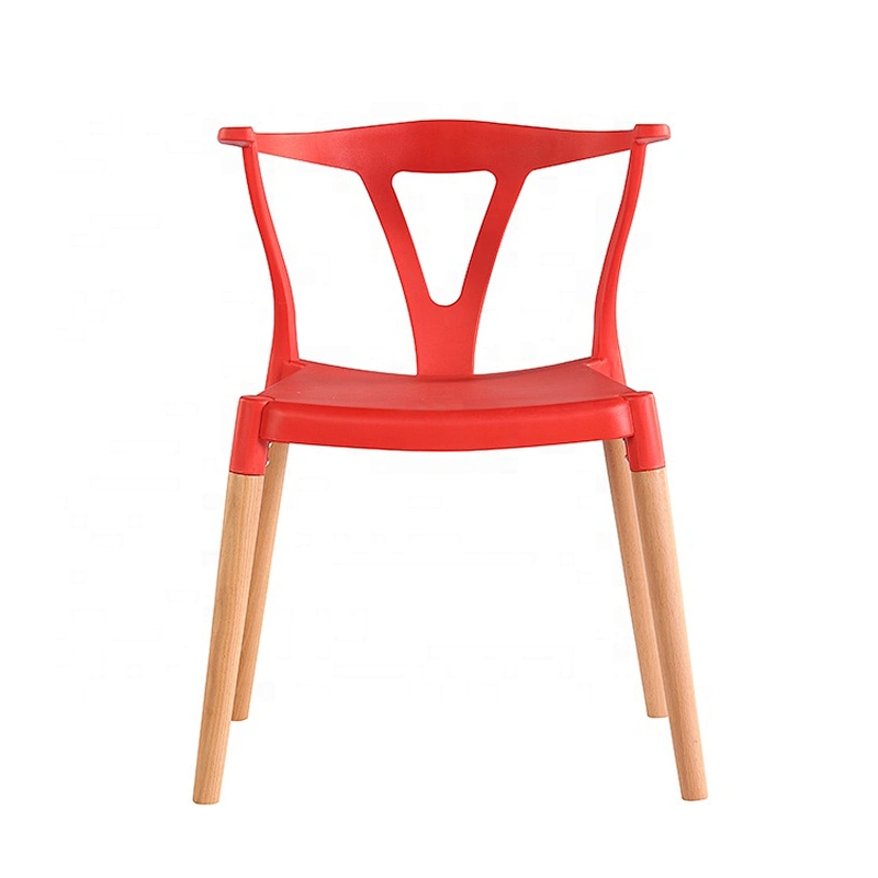 Dining room furniture modern red seat wood plastic chair