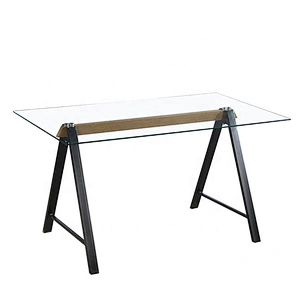 8mm iron leg powder coated modern tempered glass dining table set