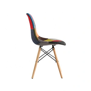 Natrual wood legs comfortable fabric upholstered patchwork dining chairs