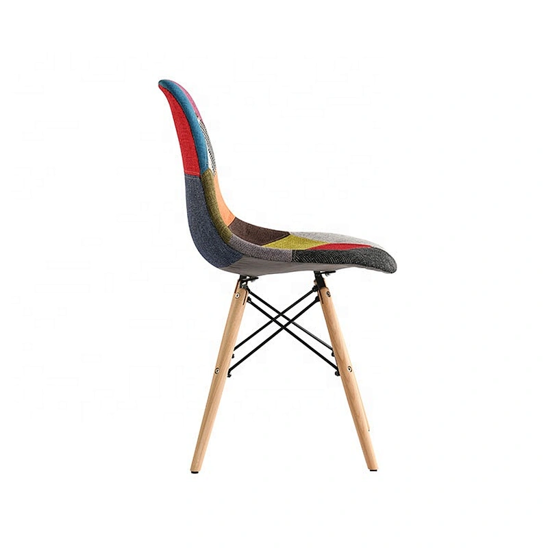 Natrual wood legs comfortable fabric upholstered patchwork dining chairs