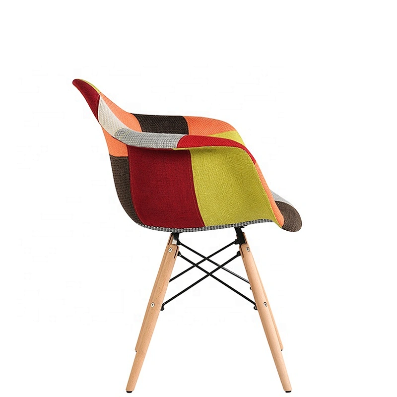 mid century modern upholstered accent arm chair with solid wood legs