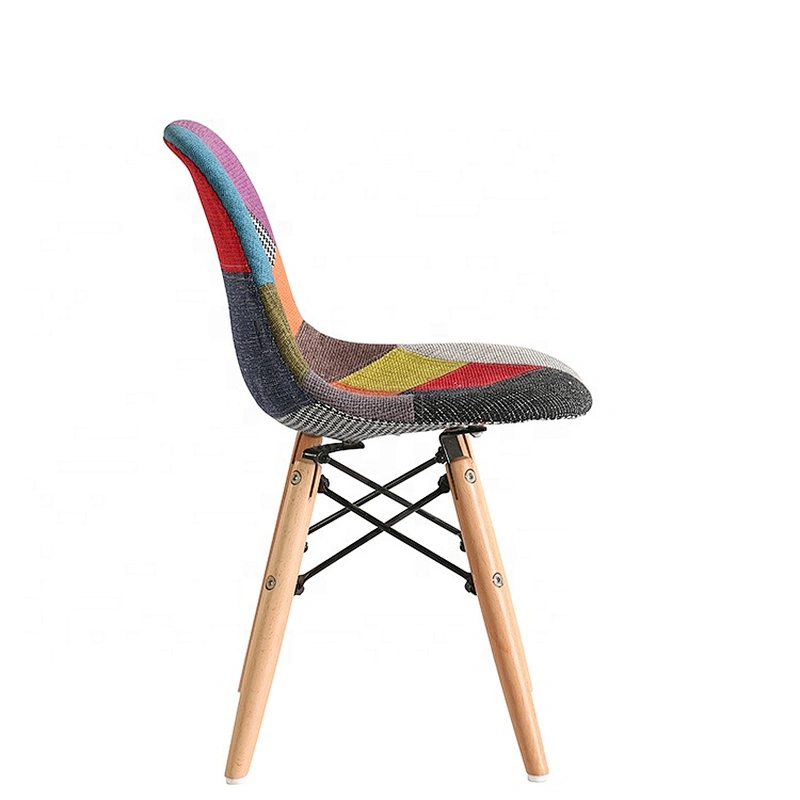 Modern solid wood legs patchwork fabric dinning chair