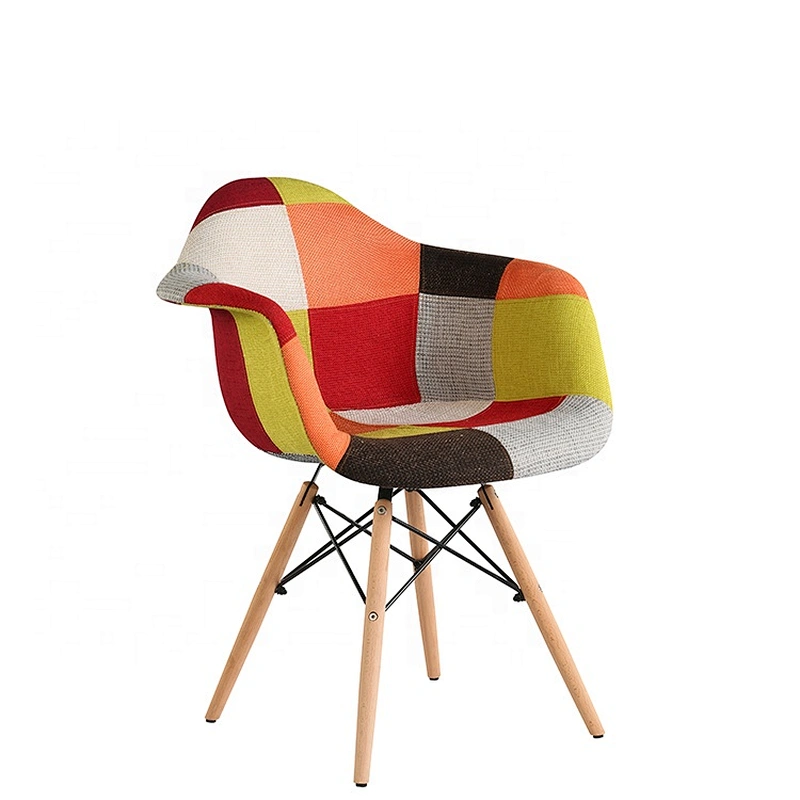 French style fashion multicolor patchwork upholstered dining chair with wooden legs