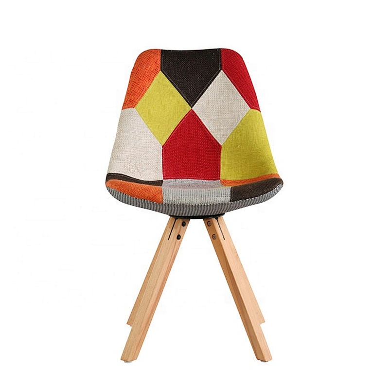 High back leisure dining living patchwork chair with wood leg