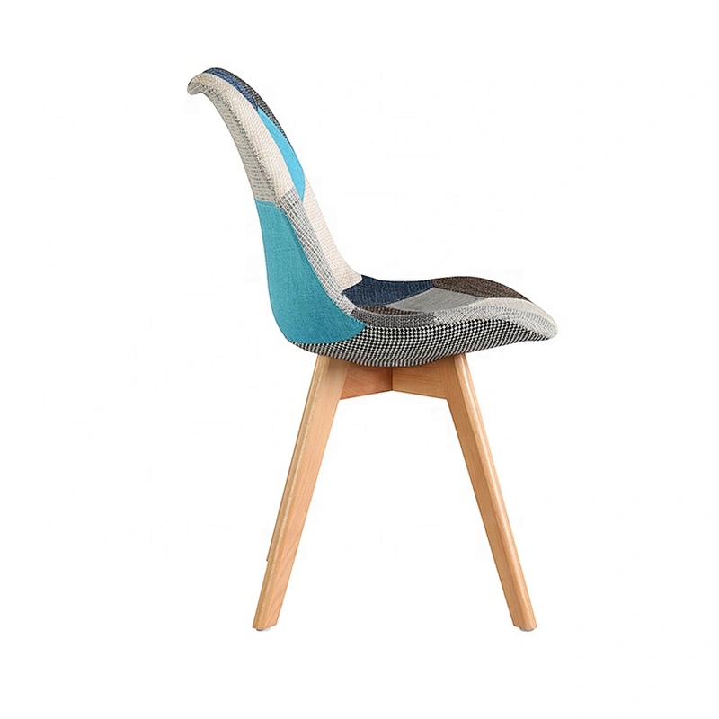 Armless stacking modern leisure beech leg wood fabric chair