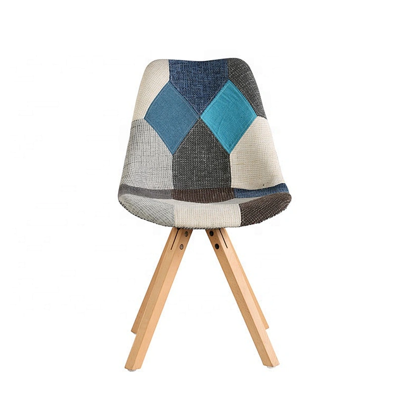 Wholesale Modern Upholstery Dining Chair Wooden Legs Fabric Patchwork