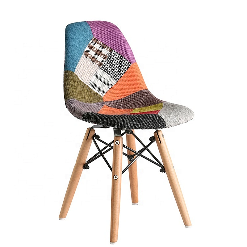 Modern solid wood legs patchwork fabric dinning chair