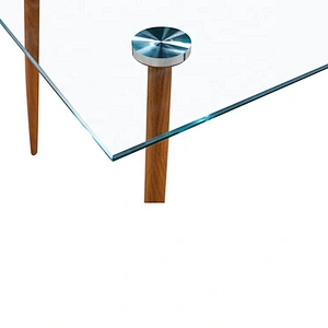 Luxury wooden leg dining tempered glass table