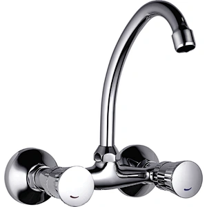 Brass Double kitchen mixer‚ brass full turn head valve‚ zinc handle‚ S/S spout ‚ 304# S/S Excentric 48g+ S/S cover