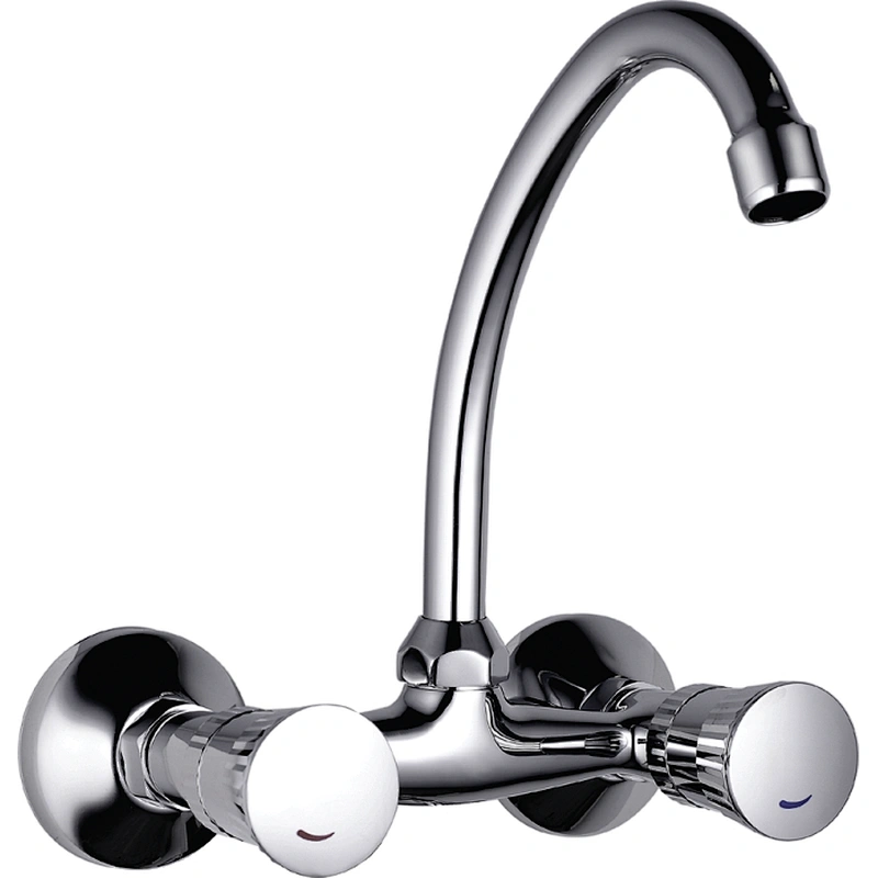 Brass Double kitchen mixer‚ brass full turn head valve‚ zinc handle‚ S/S spout ‚ 304# S/S Excentric 48g+ S/S cover