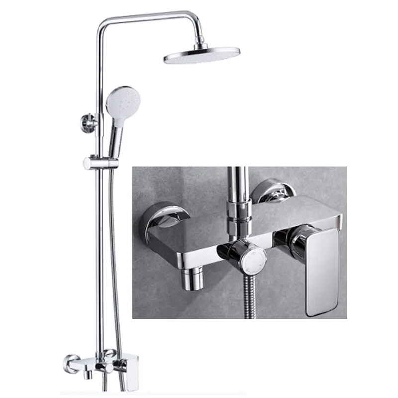 Shower sets‚ brass body‚ wanhai cartridge‚ zinc handle‚ S/S pipe+ABS Top rain shower+plastic hand shower‚ 1.5M S/S doulbe chrome hose‚S/S  nut, 304# S/S Excentric 48g+ 201 S/S flange