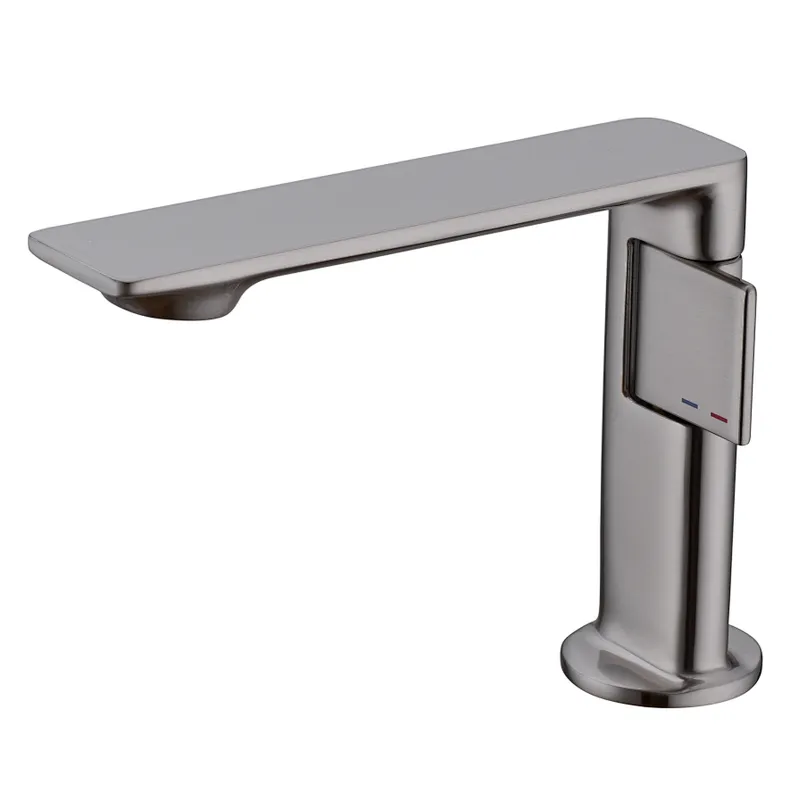 Brass basin mixer （PVD gun ash), 25mm wanhai cartridge, without pop up, 3/8*35CM s/s hose