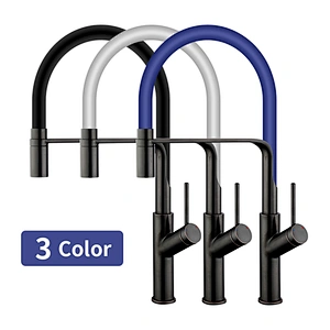 Brass kitchen mixer （ORB)
wanhai cartridge‚   zinc handle‚
360° black rotating silicone tube+brass nozzle
3/8*40CM S/S hose