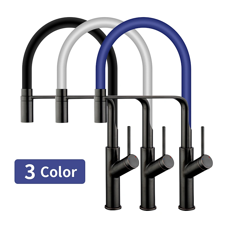 Brass kitchen mixer （ORB)
wanhai cartridge‚   zinc handle‚
360° black rotating silicone tube+brass nozzle
3/8*40CM S/S hose