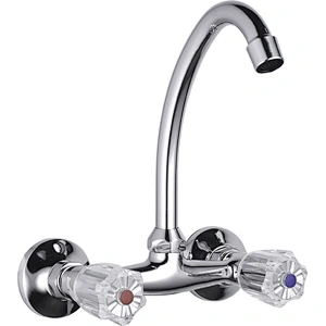 Brass Double kitchen mixer‚ brass full turn head valve‚570# plastic handle‚ S/S spout ‚ 304# S/S Excentric 48g+ S/S cover