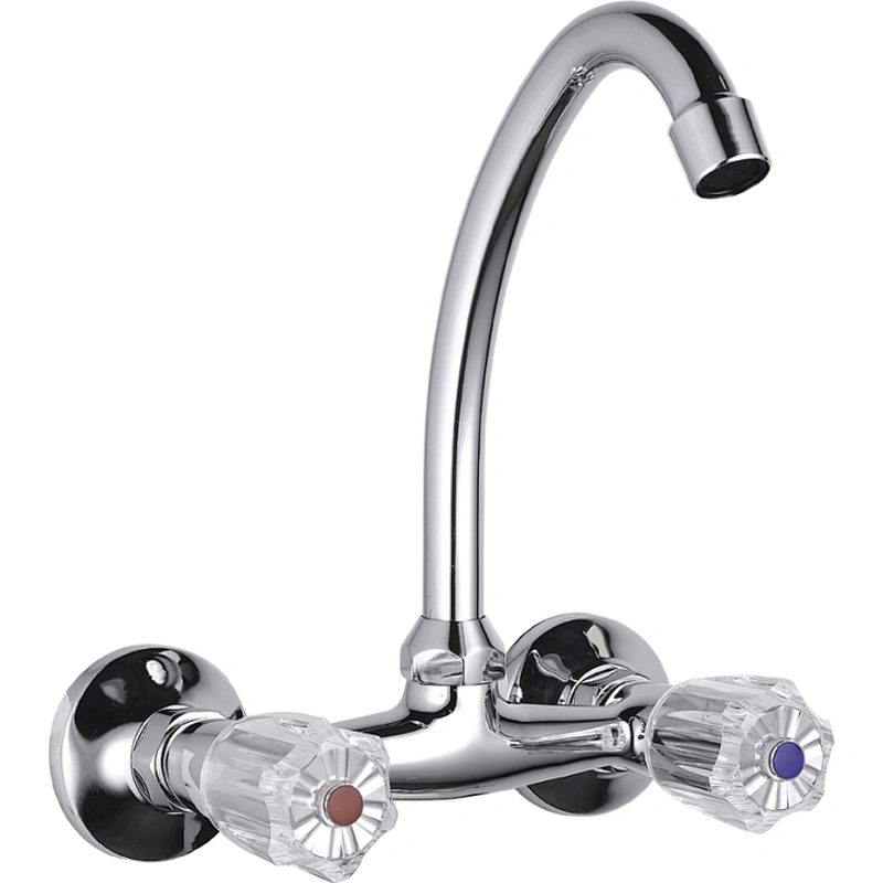 Brass Double kitchen mixer‚ brass full turn head valve‚570# plastic handle‚ S/S spout ‚ 304# S/S Excentric 48g+ S/S cover