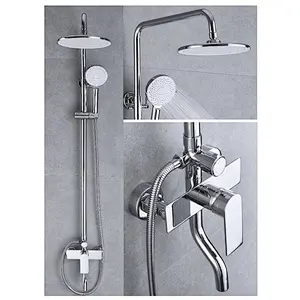 Shower sets‚ brass body‚ wanhai cartridge‚ zinc handle‚ S/S pipe+ABS Top rain shower+plastic hand shower‚ 1.5M S/S doulbe chrome hose‚65g Brass Excentric+ S/S cover