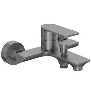 Brass bath mixer（Gun gray)‚wanhai cartridge‚ zinc handle‚w/o shower and hose‚ S/S inside nut+outside nut‚304# S/S Excentric 48g+cover